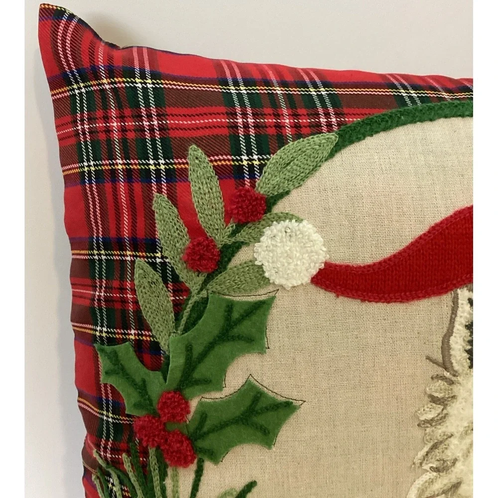Christmas Dog Throw Pillow Yorkie Terrier Plaid Embroidered LovingKindness